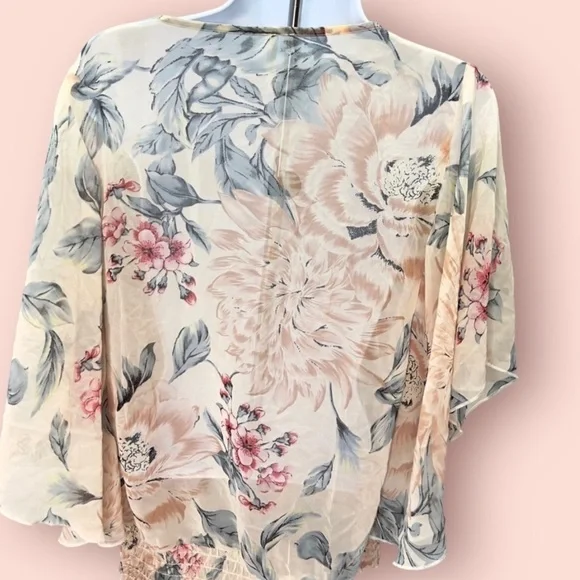 Studio Y Beaded Floral Blouse Medium Sheer Boho Top - Picture 7 of 9